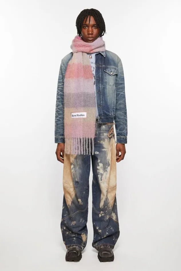 Acne Studios Mohair Checked Scarf Fuchsialilacpink Woman Scarves