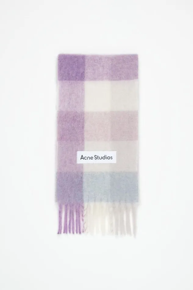 Acne Studios Mohair Checked Scarf Lilacwhite Man Scarves