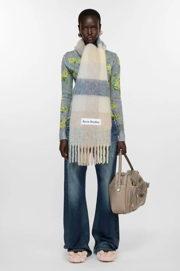 Acne Studios Mohair Checked Scarf Vanillabeigelavender Man Scarves