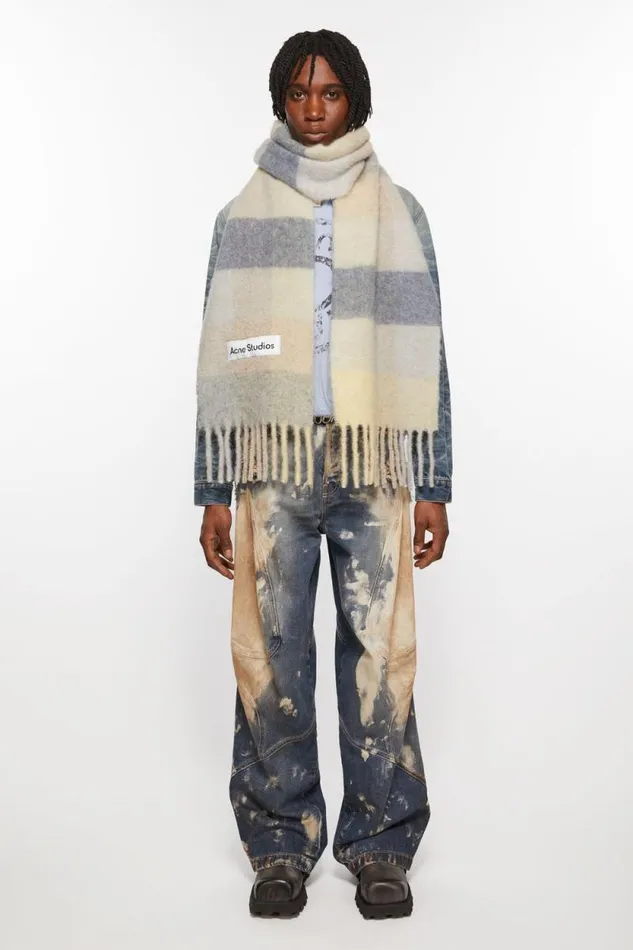 Acne Studios Mohair Checked Scarf Vanillabeigelavender Man Scarves