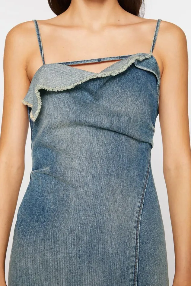 Acne Studios Ruffle Strap Denim Dress Mid Blue Woman Dresses