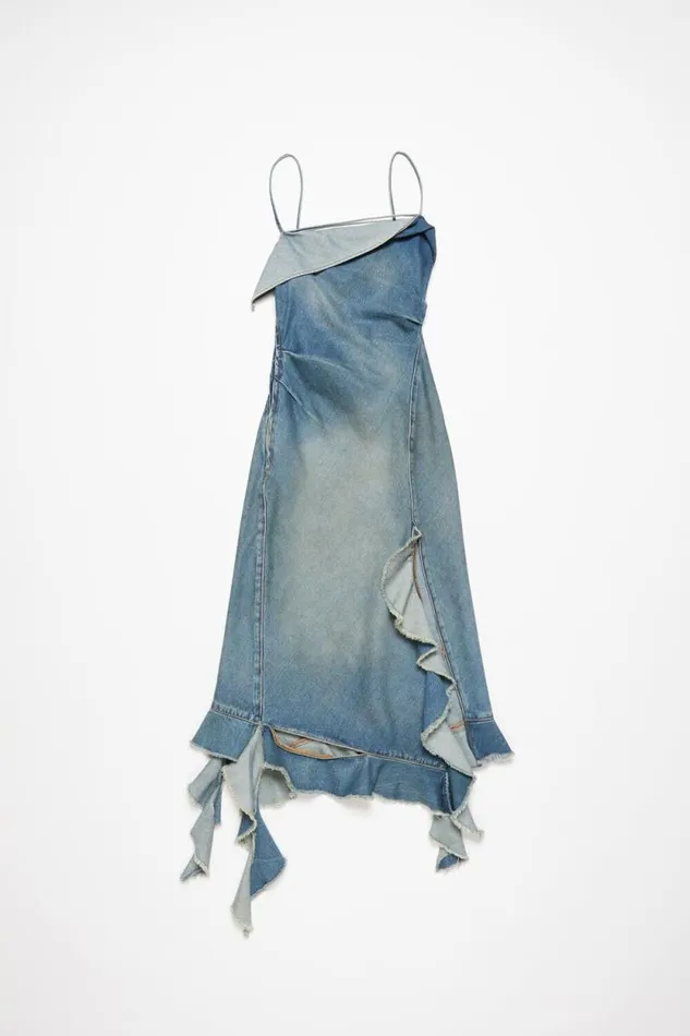 Acne Studios Ruffle Strap Denim Dress Mid Blue Woman Dresses