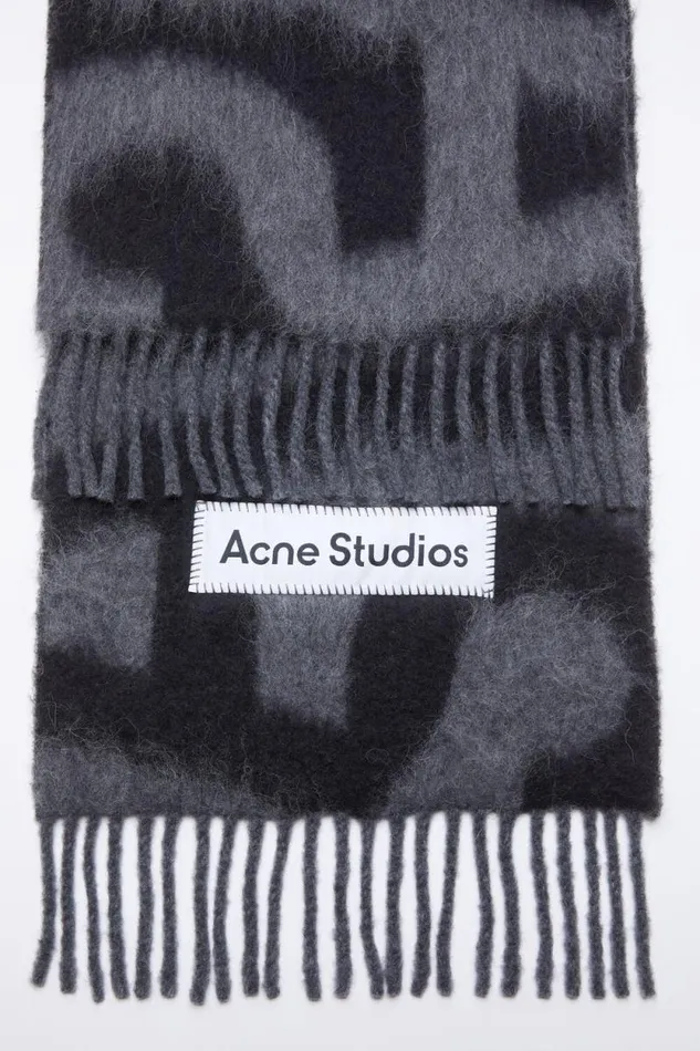Acne Studios Scarf Wool Alpaca Logo Blackgrey Woman Scarves