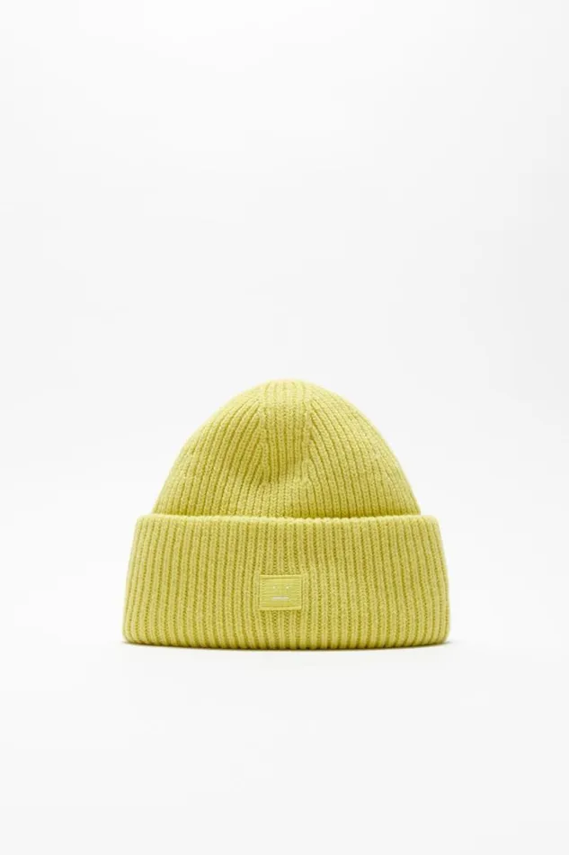 Acne Studios Small Face Logo Beanie Dusty Yellow Woman Hats