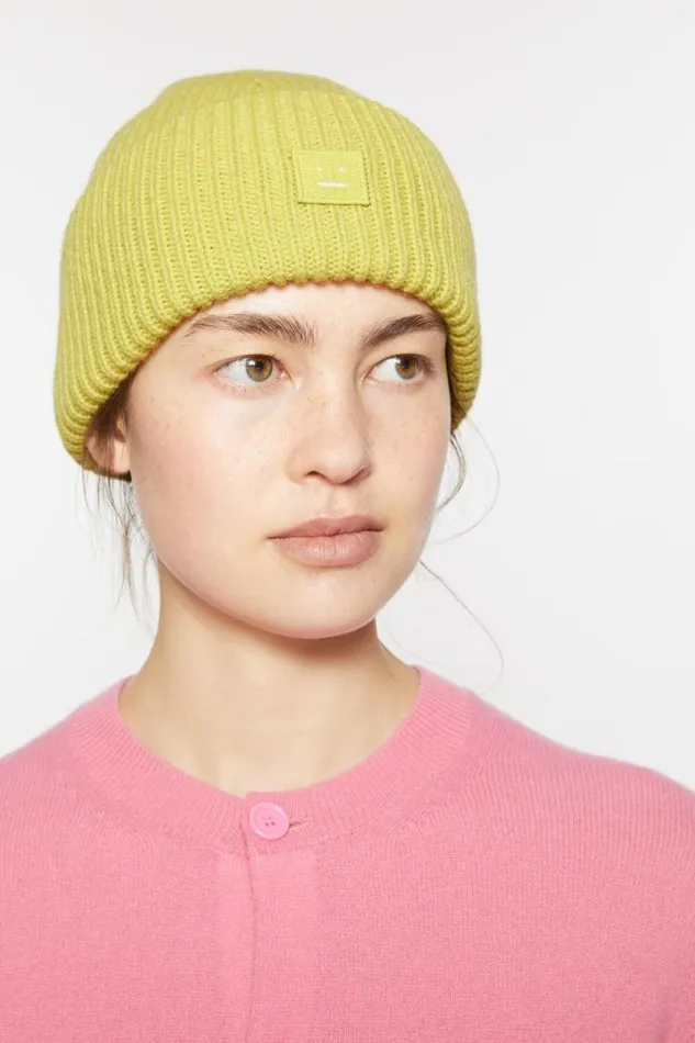 Acne Studios Small Face Logo Beanie Dusty Yellow Woman Hats