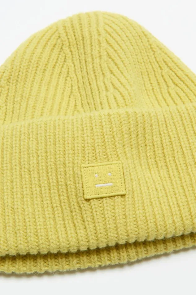 Acne Studios Small Face Logo Beanie Dusty Yellow Woman Hats