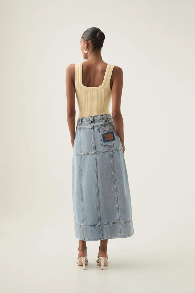 Aje Denim Aura Denim Midi Skirt Sea Spray Wash 8211 Women