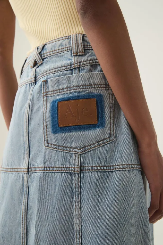 Aje Denim Aura Denim Midi Skirt Sea Spray Wash 8211 Women