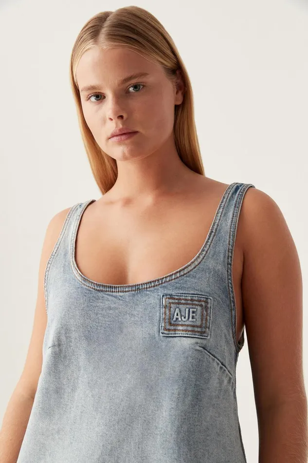 Aje Denim Bambie Denim Mini Dress Two Tone Indigo 8211 Women Aje Denim Bambie Denim Mini Dress Two Tone Indigo 8211 Women