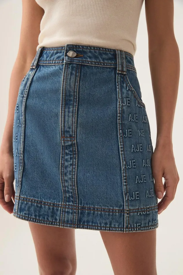 Aje Denim Nika Logo Denim Mini Skirt 90039s Wash 8211 Women