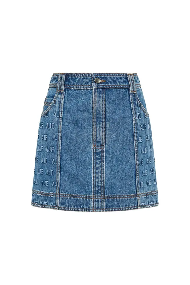 Aje Denim Nika Logo Denim Mini Skirt 90039s Wash 8211 Women