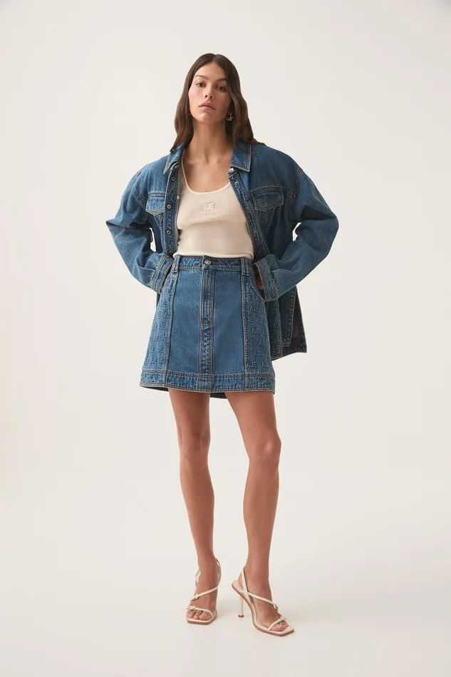 Aje Denim Nika Logo Denim Mini Skirt 90039s Wash 8211 Women