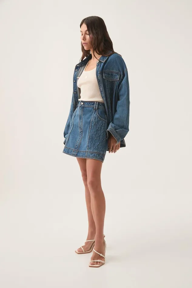 Aje Denim Nika Logo Denim Mini Skirt 90039s Wash 8211 Women