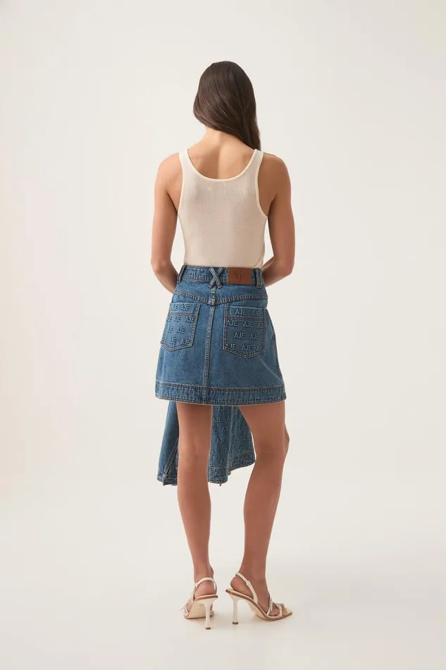 Aje Denim Nika Logo Denim Mini Skirt 90039s Wash 8211 Women