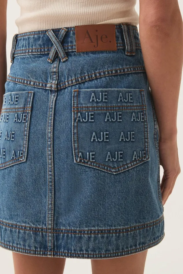 Aje Denim Nika Logo Denim Mini Skirt 90039s Wash 8211 Women