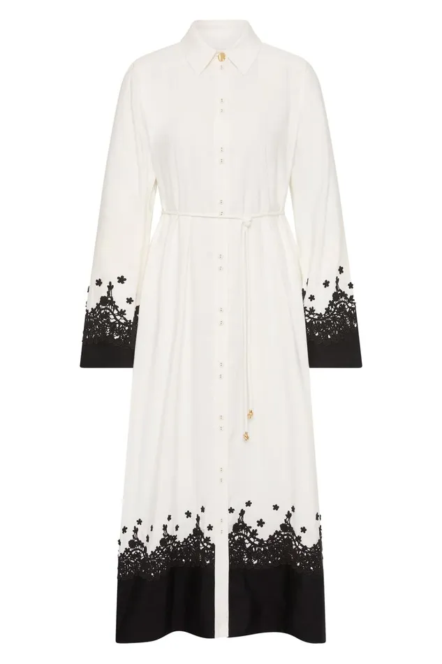 Aje Dresses Charmer Lace Trim Midi Dress Ivoryblack 8211 Women Aje Dresses Charmer Lace Trim Midi Dress Ivoryblack 8211 Women
