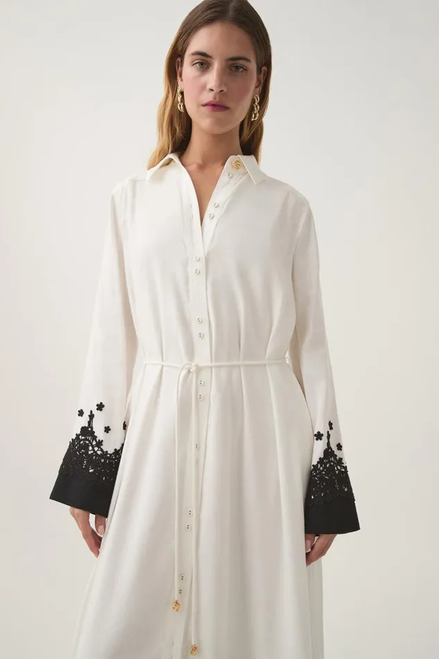 Aje Dresses Charmer Lace Trim Midi Dress Ivoryblack 8211 Women Aje Dresses Charmer Lace Trim Midi Dress Ivoryblack 8211 Women