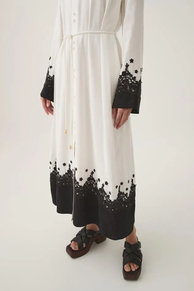 Aje Dresses Charmer Lace Trim Midi Dress Ivoryblack 8211 Women Aje Dresses Charmer Lace Trim Midi Dress Ivoryblack 8211 Women