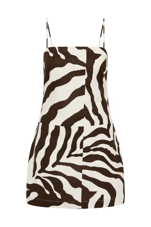 Aje Dresses Daze Low Back Mini Dress Chocolate Zebra 8211 Women Aje Dresses Daze Low Back Mini Dress Chocolate Zebra 8211 Women