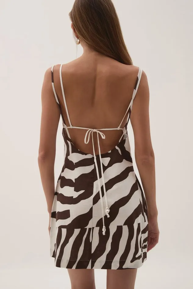 Aje Dresses Daze Low Back Mini Dress Chocolate Zebra 8211 Women Aje Dresses Daze Low Back Mini Dress Chocolate Zebra 8211 Women