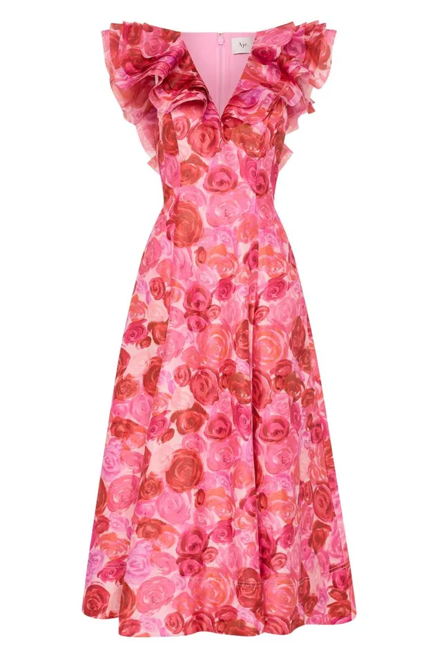 Aje Dresses Enchanted Plunge Midi Dress Misty Rose 8211 Women Aje Dresses Enchanted Plunge Midi Dress Misty Rose 8211 Women