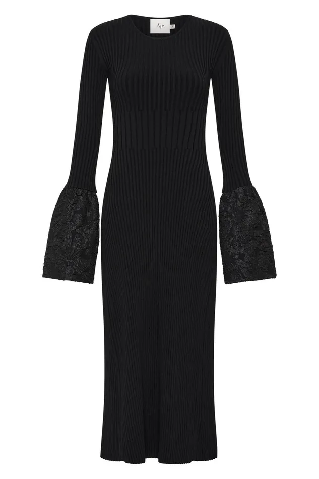 Aje Dresses Flute Knit Midi Dress Black 8211 Women Aje Dresses Flute Knit Midi Dress Black 8211 Women