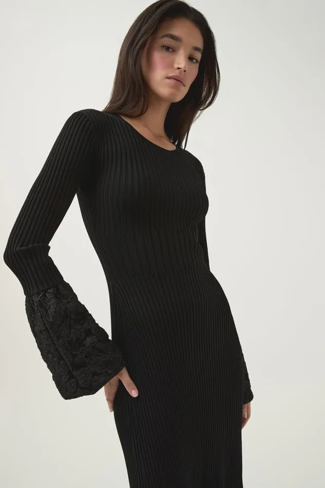 Aje Dresses Flute Knit Midi Dress Black 8211 Women Aje Dresses Flute Knit Midi Dress Black 8211 Women