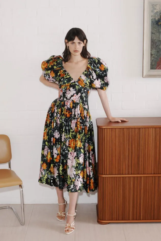 Aje Dresses Gabrielle Plunge Midi Dress Midnight Floral 8211 Women