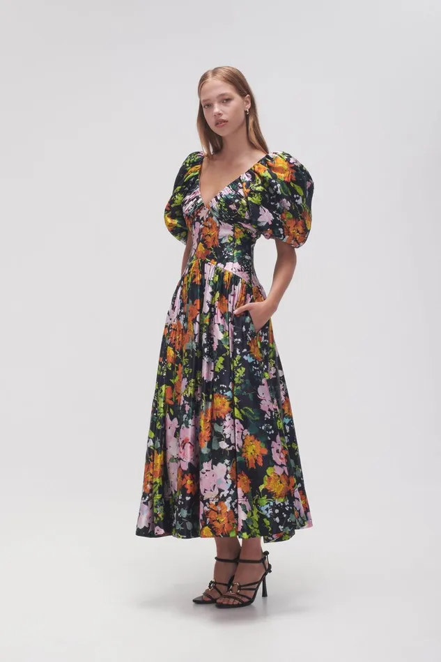 Aje Dresses Gabrielle Plunge Midi Dress Midnight Floral 8211 Women Aje Dresses Gabrielle Plunge Midi Dress Midnight Floral 8211 Women