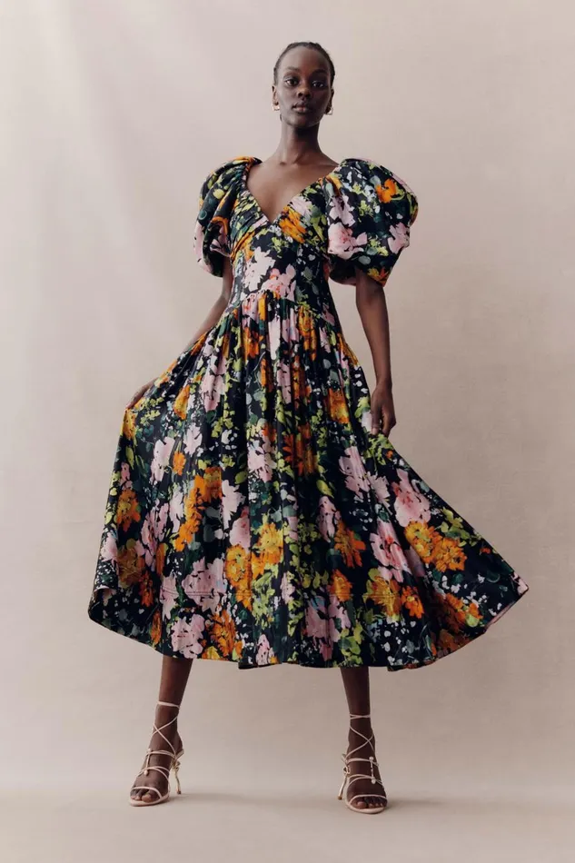 Aje Dresses Gabrielle Plunge Midi Dress Midnight Floral 8211 Women Aje Dresses Gabrielle Plunge Midi Dress Midnight Floral 8211 Women