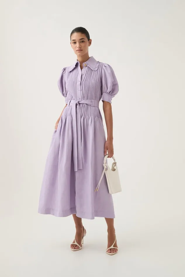 Aje Dresses Madeleine Belted Midi Dress Lilac 8211 Women