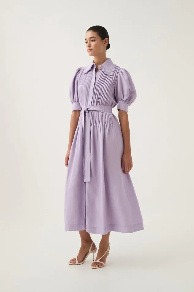 Aje Dresses Madeleine Belted Midi Dress Lilac 8211 Women Aje Dresses Madeleine Belted Midi Dress Lilac 8211 Women