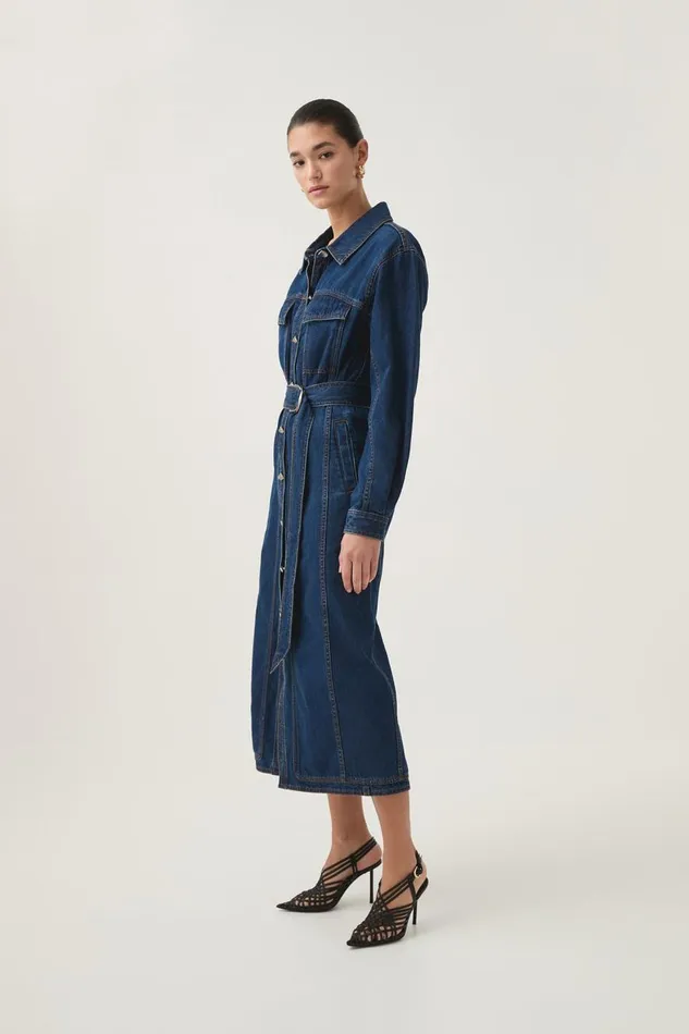 Aje Dresses Neo Denim Midi Dress Washed Indigo 8211 Women Aje Dresses Neo Denim Midi Dress Washed Indigo 8211 Women