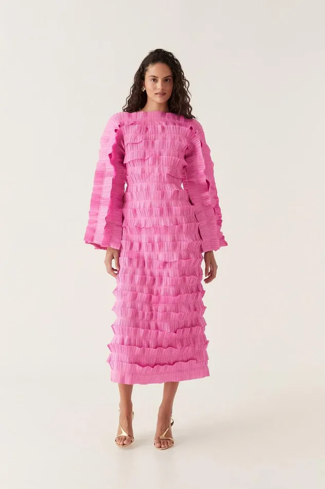 Aje Dresses Palladium Ruffled Midi Dress Muted Fuchsia 8211 Women
