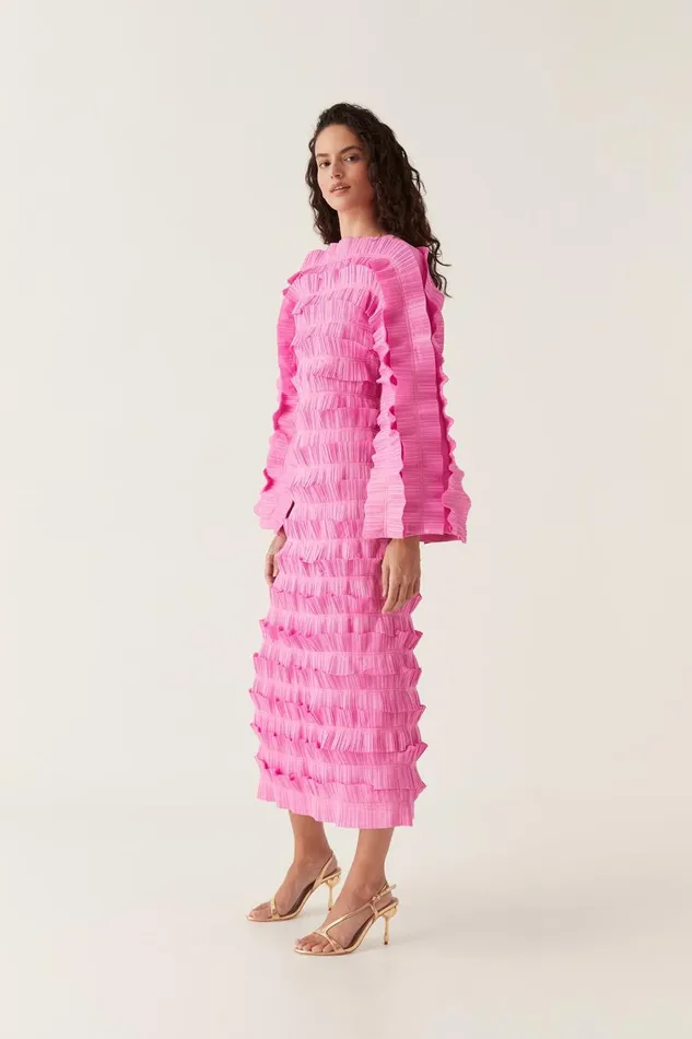 Aje Dresses Palladium Ruffled Midi Dress Muted Fuchsia 8211 Women Aje Dresses Palladium Ruffled Midi Dress Muted Fuchsia 8211 Women