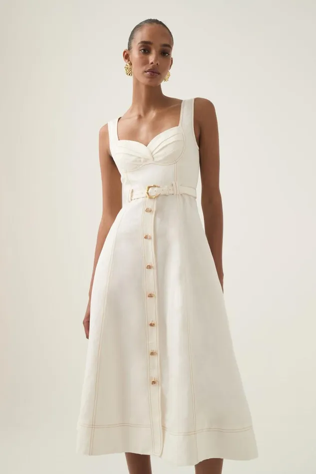 Aje Dresses Primary Belted Midi Dress Ivory 8211 Women Aje Dresses Primary Belted Midi Dress Ivory 8211 Women