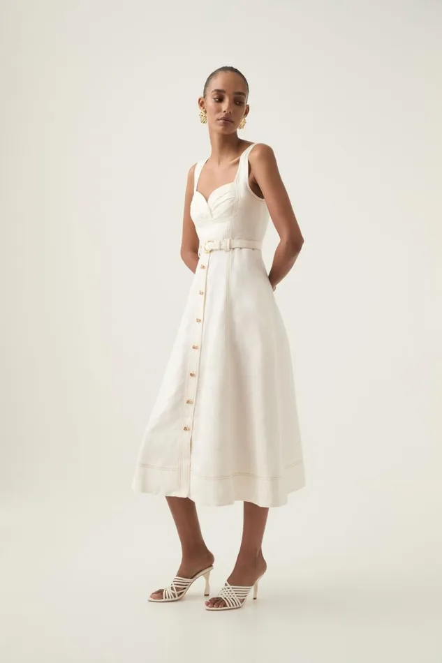 Aje Dresses Primary Belted Midi Dress Ivory 8211 Women Aje Dresses Primary Belted Midi Dress Ivory 8211 Women