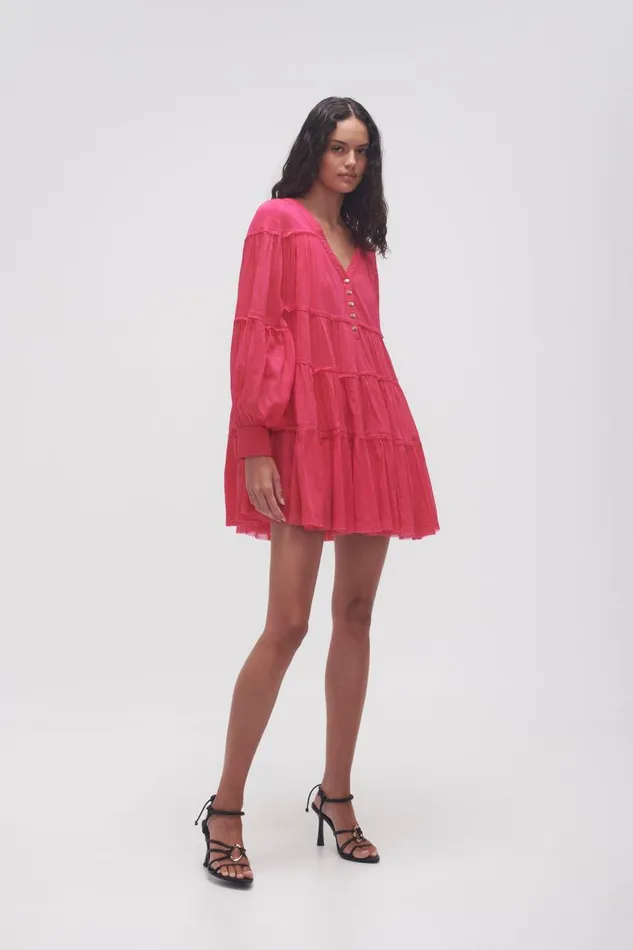 Aje Dresses Sally Tiered Plunge Mini Dress Hot Pink 8211 Women