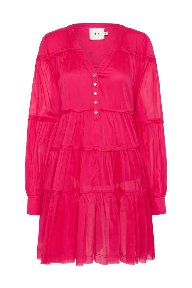 Aje Dresses Sally Tiered Plunge Mini Dress Hot Pink 8211 Women Aje Dresses Sally Tiered Plunge Mini Dress Hot Pink 8211 Women