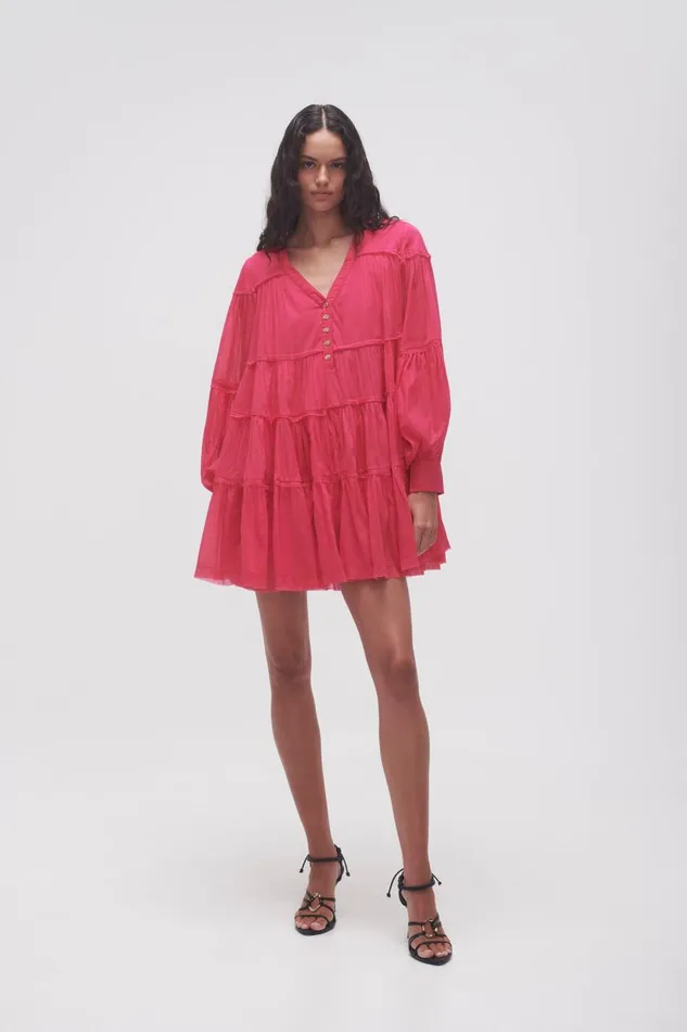 Aje Dresses Sally Tiered Plunge Mini Dress Hot Pink 8211 Women Aje Dresses Sally Tiered Plunge Mini Dress Hot Pink 8211 Women