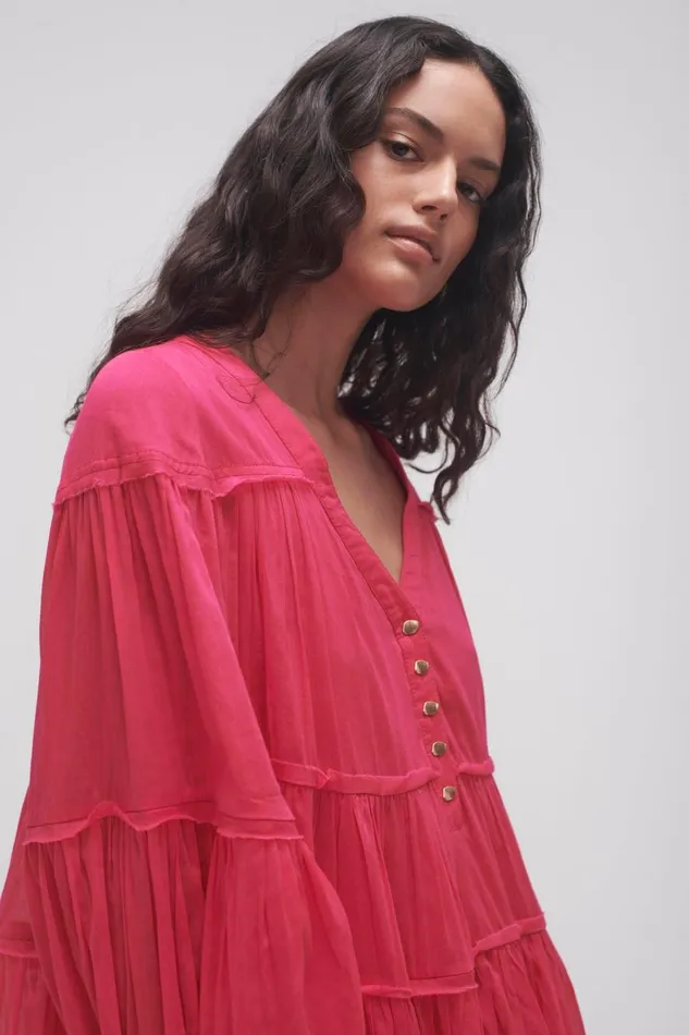 Aje Dresses Sally Tiered Plunge Mini Dress Hot Pink 8211 Women Aje Dresses Sally Tiered Plunge Mini Dress Hot Pink 8211 Women