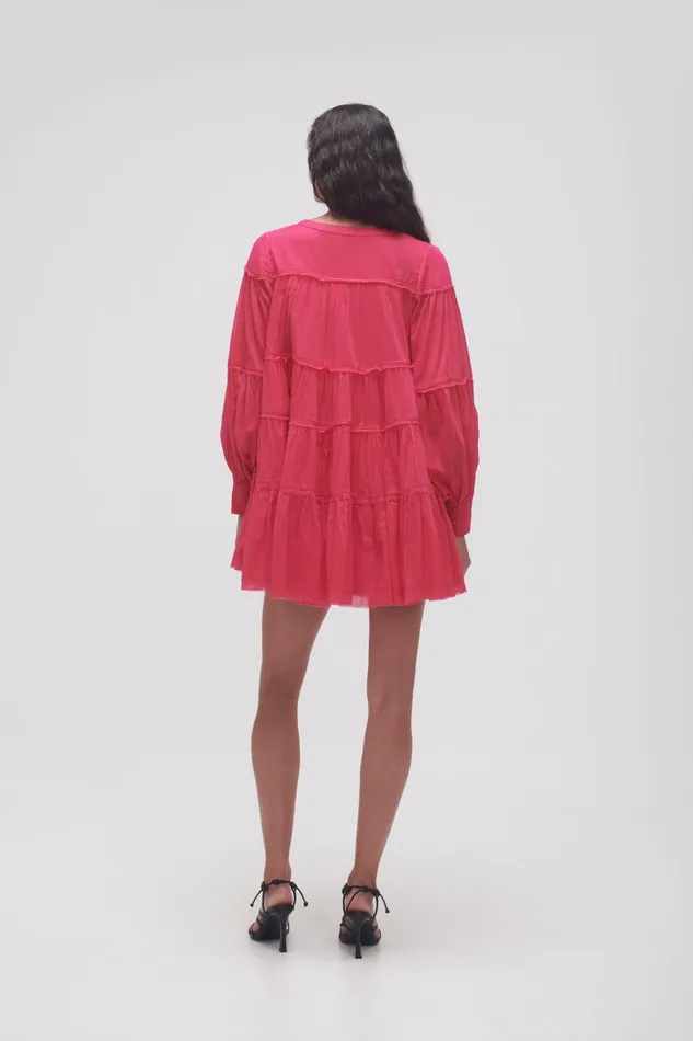 Aje Dresses Sally Tiered Plunge Mini Dress Hot Pink 8211 Women Aje Dresses Sally Tiered Plunge Mini Dress Hot Pink 8211 Women