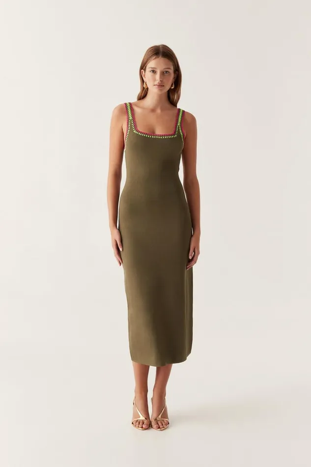 Aje Dresses Tazia Crochet Edge Midi Dress Deep Olive 8211 Women