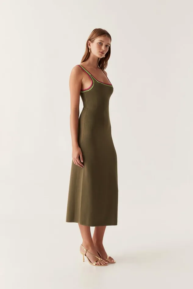 Aje Dresses Tazia Crochet Edge Midi Dress Deep Olive 8211 Women Aje Dresses Tazia Crochet Edge Midi Dress Deep Olive 8211 Women