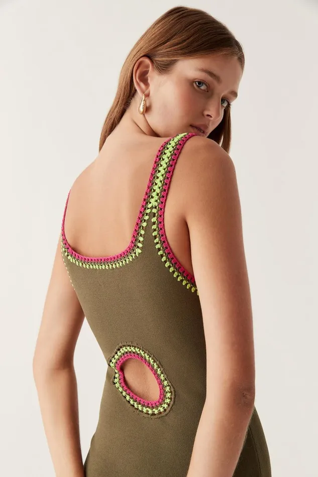 Aje Dresses Tazia Crochet Edge Midi Dress Deep Olive 8211 Women Aje Dresses Tazia Crochet Edge Midi Dress Deep Olive 8211 Women