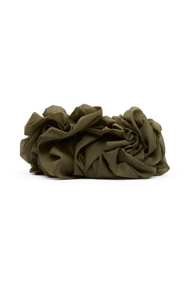 Aje Handbags and Wallets Alana OrganzaRuffleClutch Deep Olive 8211 Women