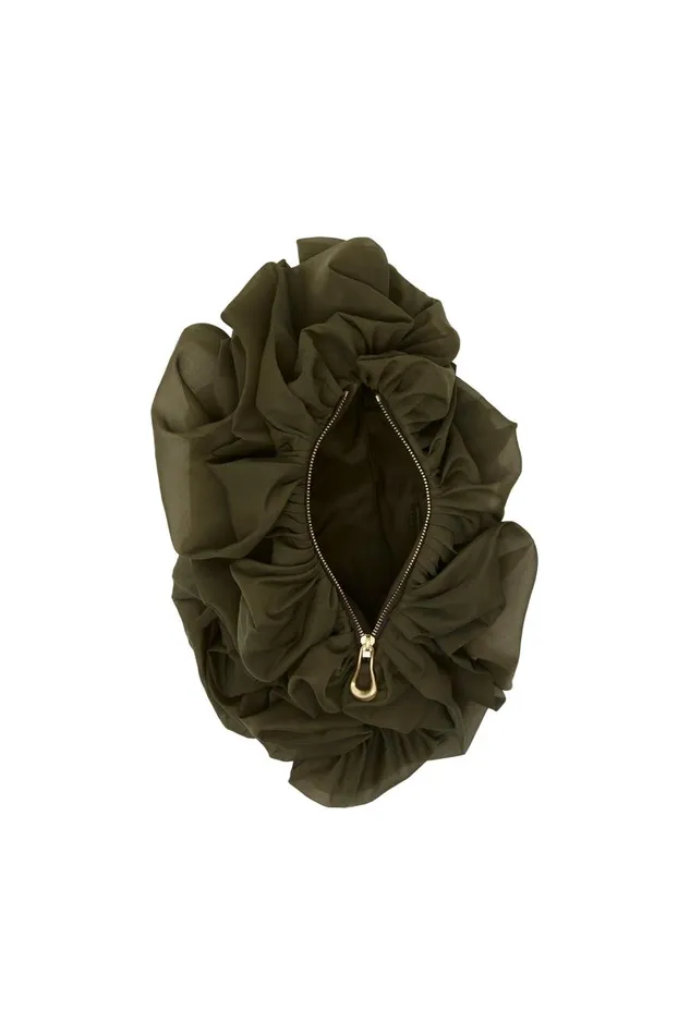 Aje Handbags and Wallets Alana OrganzaRuffleClutch Deep Olive 8211 Women Aje Handbags and Wallets Alana OrganzaRuffleClutch Deep Olive 8211 Women