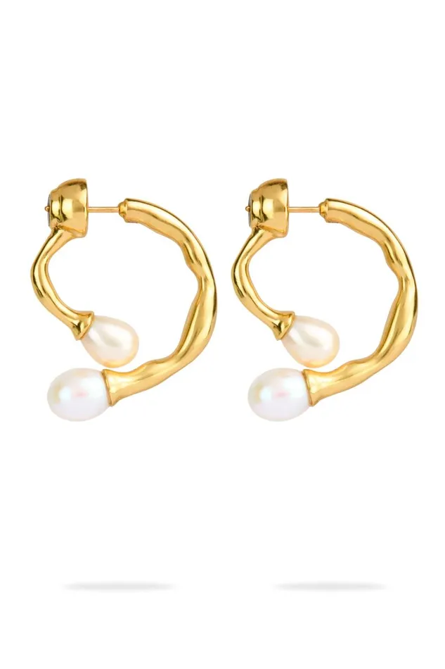 Aje Jewelry Ramona Pearl Bar Hoop Gold 8211 Women