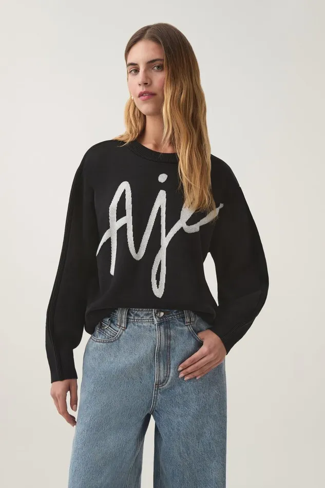 Aje Knitwear and Jumpers Equation Knit Crew Jumper Blackwhite 8211 Women
