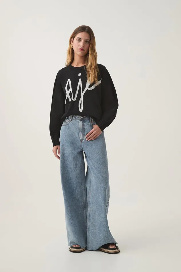 Aje Knitwear and Jumpers Equation Knit Crew Jumper Blackwhite 8211 Women
